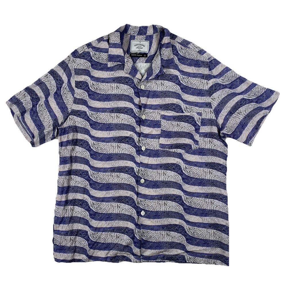 Portuguese Flannel Calacada Portuguesa Vacation Shirt Men's Large Blue Camp